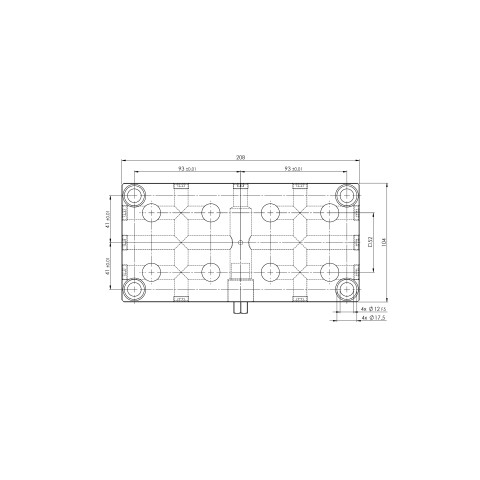 Technische Zeichnung 45621: Quick•Point® 52 Rasterplatte 2-fach 208 x 104 x 27 mm mit Bohrungen 186 x 82 mm
