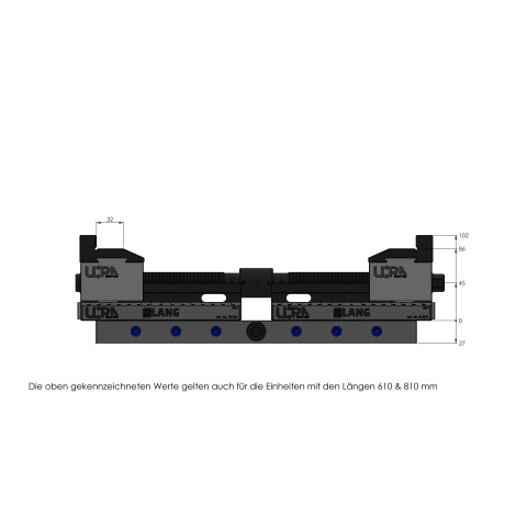 Disegno tecnico 81400: Makro•Grip® Ultra Set base altezza 45 mm, campo di serraggio 40 - 410 mm