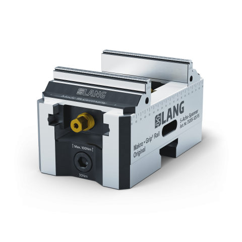 Product image 73205-125 FS: Makro•Grip® FS Rail 125 5-Axis Vise Jaw width 125 mm Clamping range 0 - 205 mm, with continuous / full serration