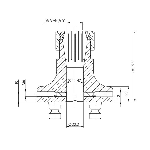 Disegno tecnico 41032: Preci•Point 52 Mandrino a pinza per pinze ER 32 gamma di serraggio Ø 3 - 20 mm