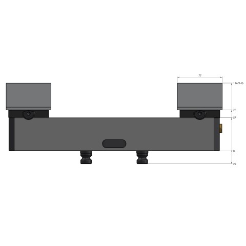 Technical drawing 44355-125: Avanti 125 Morsa para fixação de perfil largura do mordente 125 mm faixa máxima de fixação 355 mm