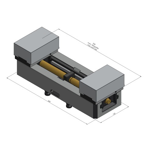 Technical drawing 44355-125: Avanti 125 Morsa para fixação de perfil largura do mordente 125 mm faixa máxima de fixação 355 mm