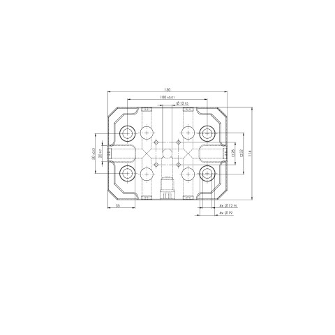 Technical drawing 45150: Quick•Point® 52 Placa única 150 x 116 x 27 mm com furos de 100 x 50 mm e borda de fixação