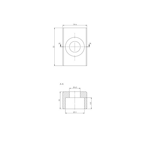 Technische Zeichnung 452214: Quick•Point® Nutenstein für Quick•Point® Platte 45890 14 x 22 mm