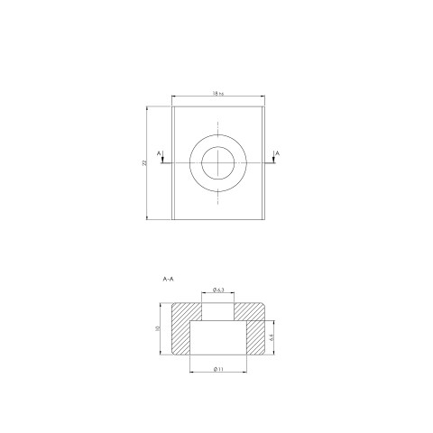 Technical drawing 452218: Quick•Point® Slot Key for Quick•Point® plate 45890 18 x 22 mm