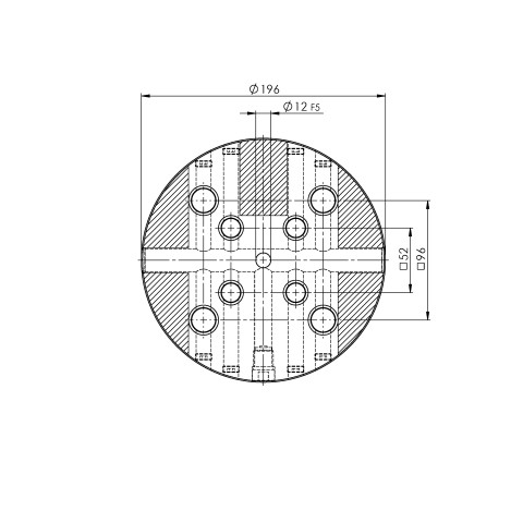 Technical drawing 45482: Quick•Point® 52/96 Combo Grid Plate ø 196 x 27 mm without mounting bores