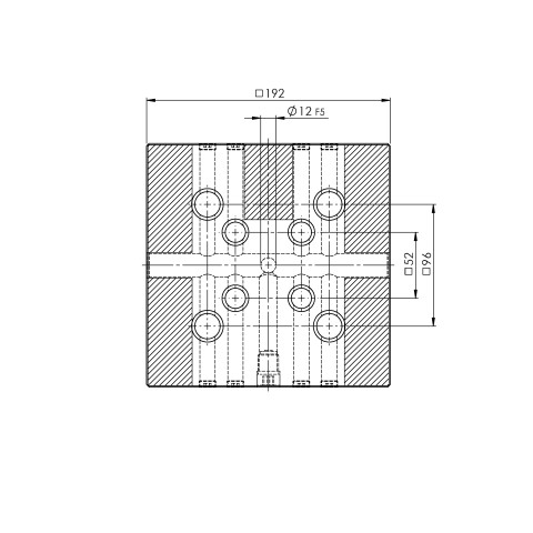 Technical drawing 45748: Quick•Point® 52/96 Placa de grade combinada 192 x 192 x 27 mm sem furos de montagem