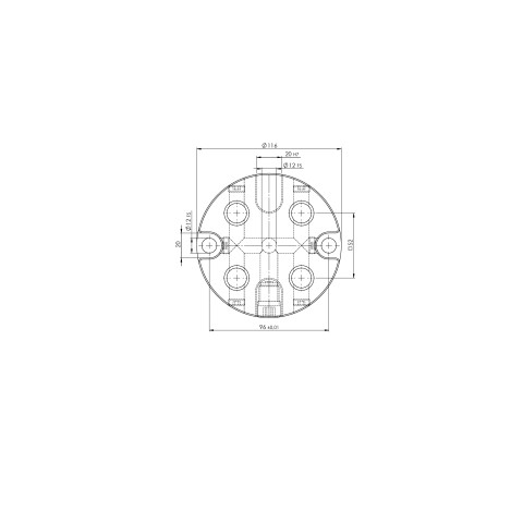 Technical drawing 45750: Quick•Point® 52 Round Plate ø 116 x 27 mm with mounting bores at a distance of 96 mm