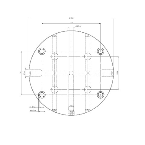 Technical drawing 45863: Quick•Point® 96 Round Plate ø 246 x 27 mm with mounting bores for 63 mm slot distance