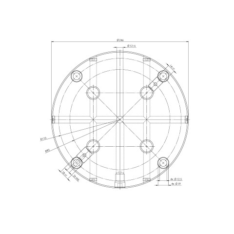 Technical drawing 45890: Quick•Point® 96 Round Plate ø 246 x 27 mm with mounting bores for machine tables with cross slot