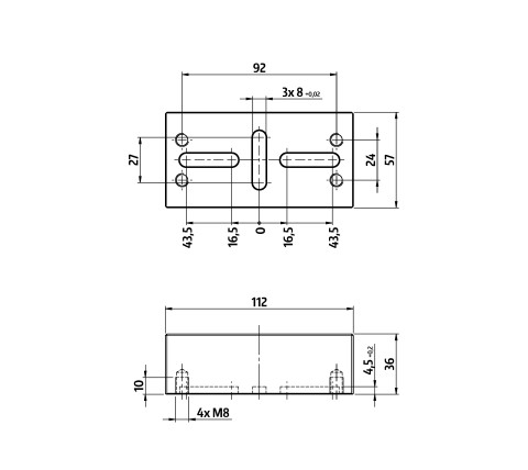 Technische Zeichnung 49779: Profilo 77 Aufsatzbacke Backenbreite 112 mm Aluminium