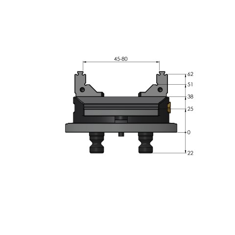 Technische Zeichnung 61085-46: Makro•Grip® 77 HAUBEX 5-Achs-Spanner Backenbreite 46 mm Spannbereich 0 - 80 mm