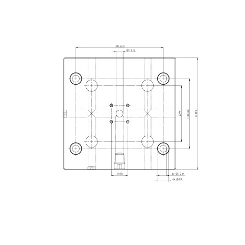 Technische Zeichnung 75710: Quick•Point® 96 Rasterplatte 192 x 192 x 27 mm mit Bohrungen für Quick•Tower Spannturm
